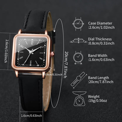 8PCS/Set Fashion Women's Watches Square Quartz Watch Casual Leather Band Wristwatches (Without Box）