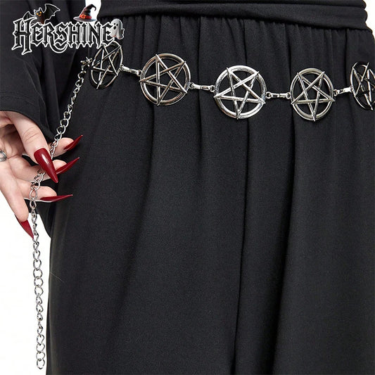 Y2K Gothic style women's waist chain, pentagram metal decoration, dark punk style, Halloween accessories, holiday gifts