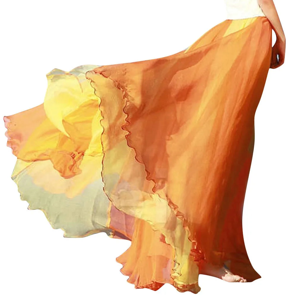 Summer Bohemian Skirt For Women Fashion Chiffon Color Matching A Bottomed Skirt Streetwear Falda Seaside Large Swing Skirts