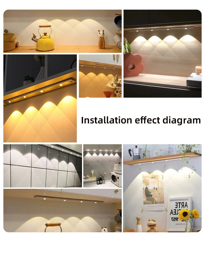 White/Black LED Cabinet Light USB Rechargeable Motion Sensor LED Light for Kitchen Wardrobe Cabinet Lighting 20CM/30CM/40CM/50CM