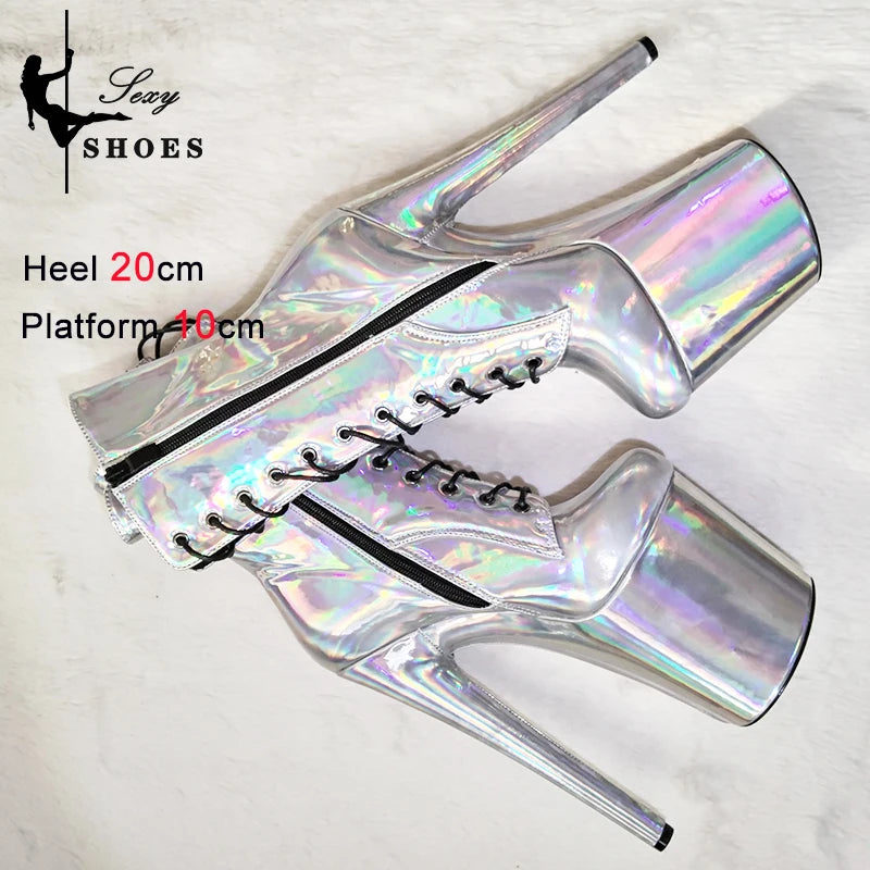 New Gold Shoes for Women 2025 Platform Heels Pole Dance Stripper 20cm/8Inch Sexy Ankle Boots Round ToeThin Heels Ladies Shoes