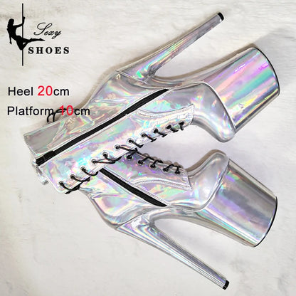 New Gold Shoes for Women 2025 Platform Heels Pole Dance Stripper 20cm/8Inch Sexy Ankle Boots Round ToeThin Heels Ladies Shoes