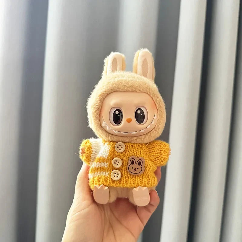 Labubu Sitting Party Dolls Cute Mini Plush Toy with Easter Bunny Sweater Outfit Labubu Series I II Collectible Doll Clothing