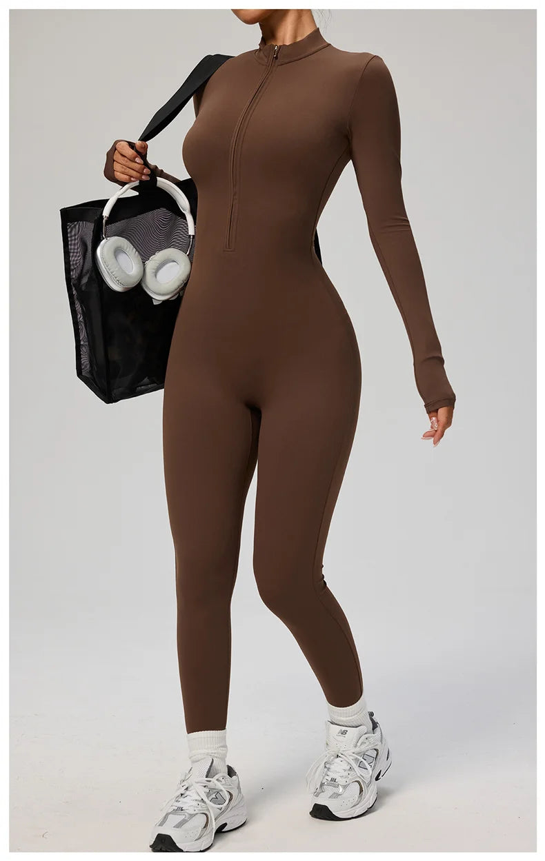 TRY TO BN Sports Yoga Jumpsuit Long Sleeves Zipper Sportswear Fitness Pants Workout Bodysuit One Piece Tights Women Gym Clothing