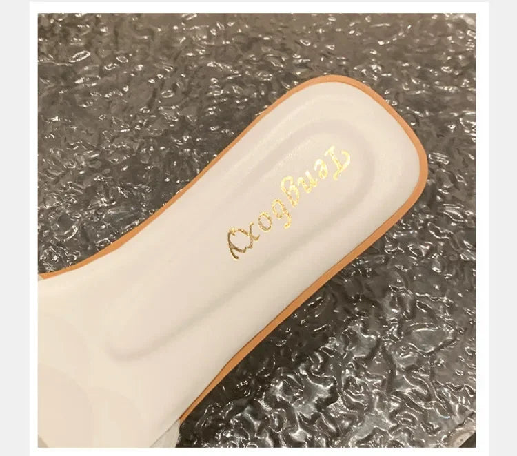 Summer 2025 New Women's Slippers Summer Square Toe Flat Shoes Women's Wide Version Slippers Sandals Outdoor Daily Casual Shoes