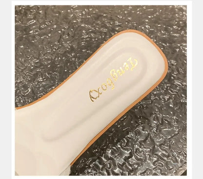 Summer 2025 New Women's Slippers Summer Square Toe Flat Shoes Women's Wide Version Slippers Sandals Outdoor Daily Casual Shoes