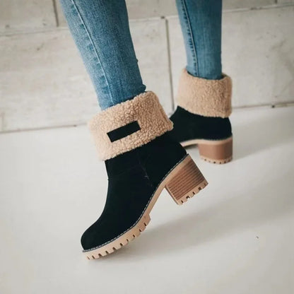 Winter Snow Boots for Women Warm Comfortable Women's Boots Mid-length Thick-heeled High-heeled Women's Cotton Shoes Botas Mujer
