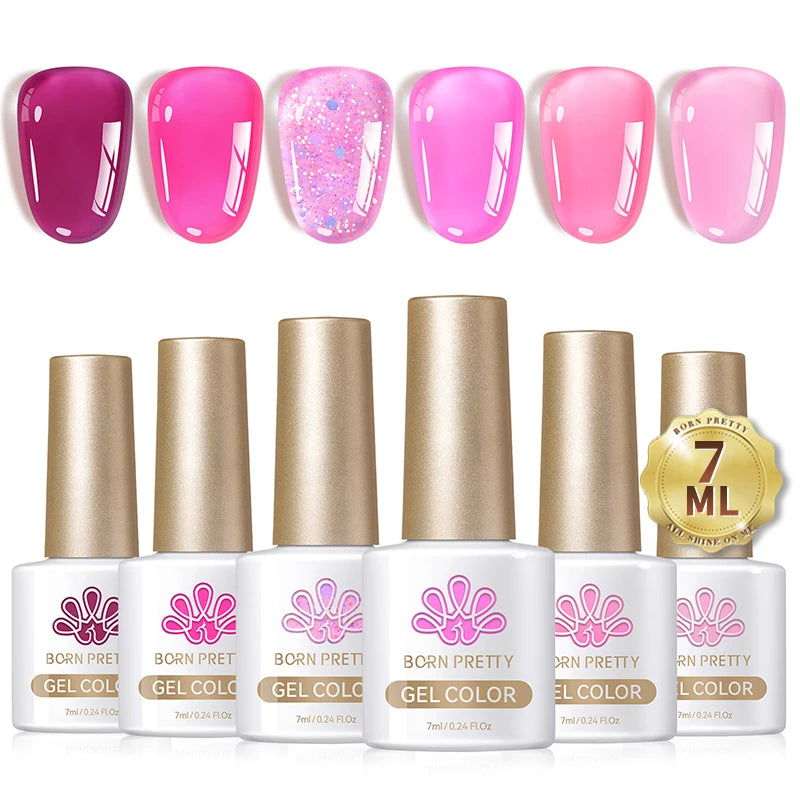 BORN PRETTY 7ml Glitter Gel Nail Polish Set Sparkly Shiny Gold Silver Pink Glitter Gel Polish Kit Winter Christmas Gift Box