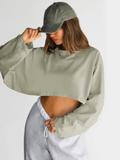 Autumn Winter Women's No Hat Hoodies Fashion O-neck Loose Long Sleeve Pullove Casual Workout Jogger Female Sexy Crop Sweatshirt