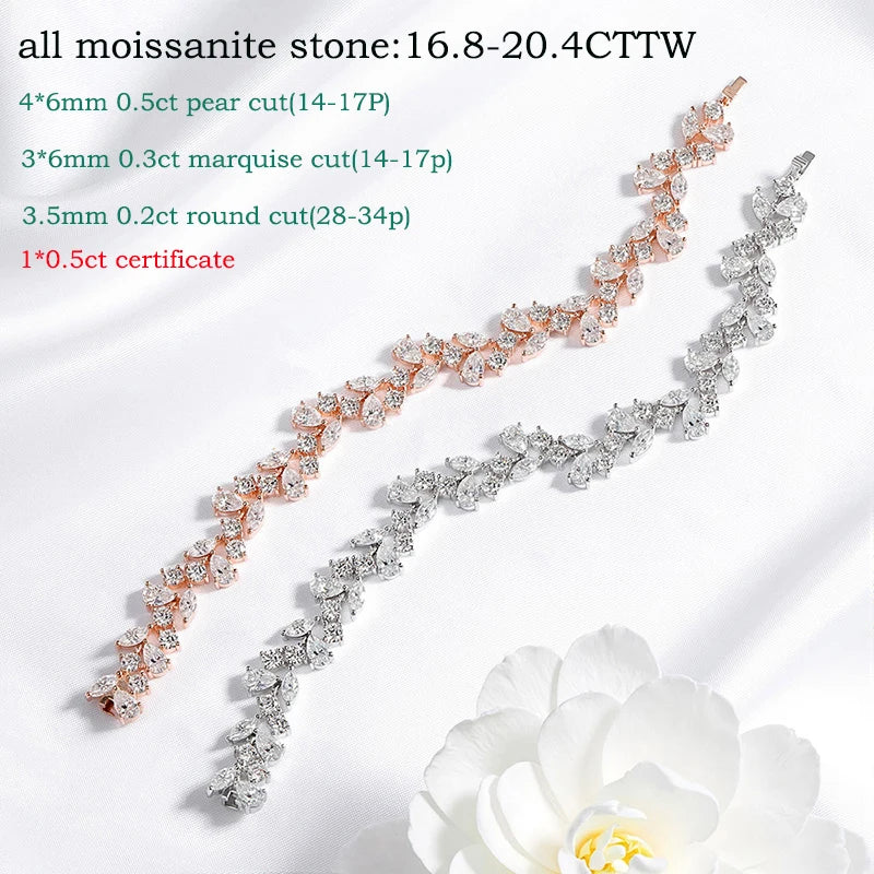 Smyoue 16.8-20.4CTTW Luxury Water Drop Moissanite Bracelet Wedding Female Jewelry Full Diamond Sterling Silver Bangle Plated 18K