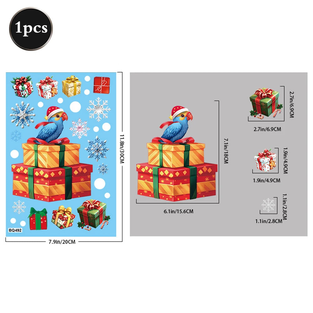 Christmas Window Static Clings Snowman Santa Claus Snowflake Reindeer Cute Xmas Decoration Decal Sticker Home Ornaments Supplies