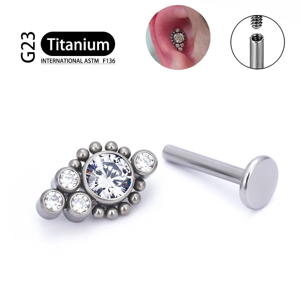 G23 Titanium ASTM F136 Cartilage Ear Studs Zircon Opal Agate Labret Lip Tragus Christmas Gift Piercing Jewelry For Women