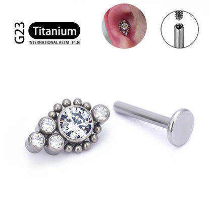 G23 Titanium ASTM F136 Cartilage Ear Studs Zircon Opal Agate Labret Lip Tragus Christmas Gift Piercing Jewelry For Women