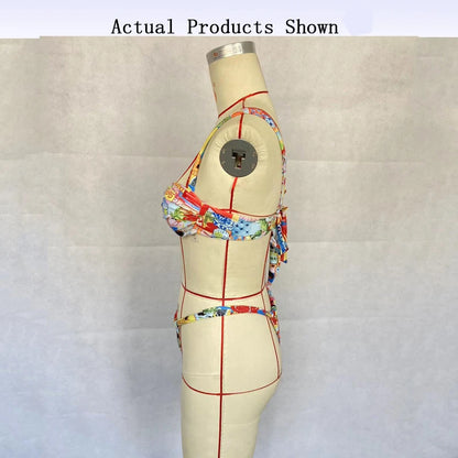 BEACHCICI Women's Bikini Set Sexy Summer New Ladies Printed Camisole Tie up High Waist Vacation Two Piece Beach Swimsuitr