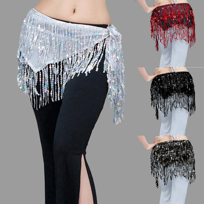Belly Dance Skirts for Women Midi Length Women Belly Dance Training Waist Chain Short Wrap Hip Skirt With Sequin Fringe Skirts