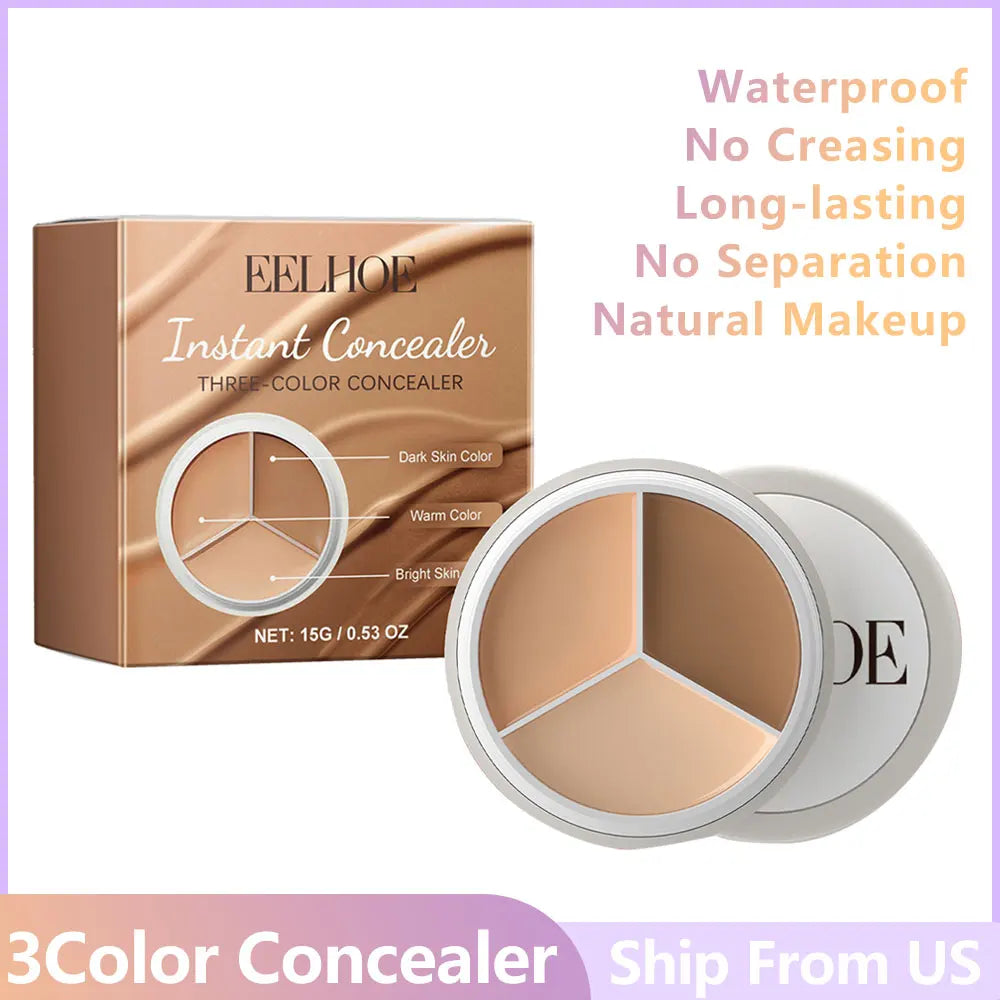 EELHOE 3color Concealer Conceal Redness Dark Circles No Creasing No Separation Full Cover Moisturizing Brightens Skin Concealer