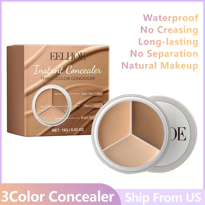 EELHOE 3color Concealer Conceal Redness Dark Circles No Creasing No Separation Full Cover Moisturizing Brightens Skin Concealer
