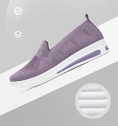 Autumn Women's Slip On Loafers Breathable Mom Soft Flats Classic Office Shoes Knitted Tennis Walking Shoes Sock Sneakers