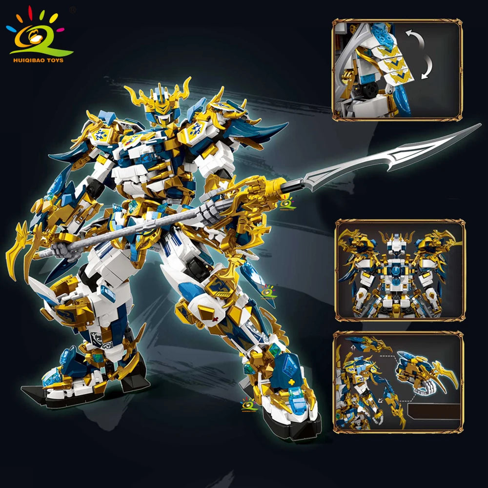 HUIQIBAO SunWuKong Warrior Mech Robot Building Blocks MOC Chinoiserie Action Figure Brick Children City Construction Display Toy