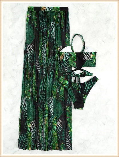 3 Pieces Tie Dye Cross Bikini 2025 Women Sexy Halter Swimsuit & Cover Up Pants Swimwear Bathers Bathing Swimming Suit Beachwear