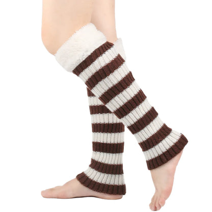 Winter Warm Women Leg Warmers Fashion Stripe Autumn Knitted Foot Cover Fleece Crochet Arm Warmer Heap Socks Boot Cuffs