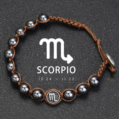 12 Constellation Bracelet Stainless Steel Accessories Handmade Bracelet 8mm Hematite Beads Men's and Women's Bracelet Jewelry