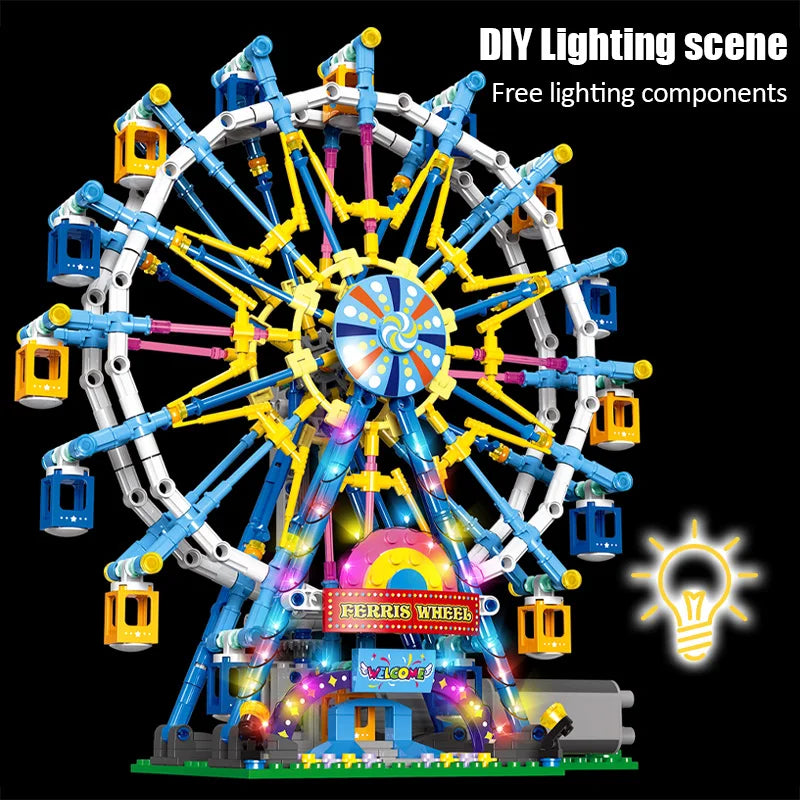 ZKZC City Friends MOC Rotating Ferris Wheel Building Blocks Electric Bricks with Light Toys for Children Christmas Gifts
