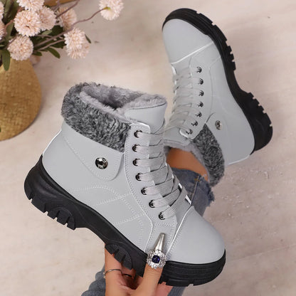 Winter Women's Boots Fashion High Top Warm Cotton Boots 2026 Winter New Women's Snow Boots Leather Casual Ankle Boot Botas Mujer