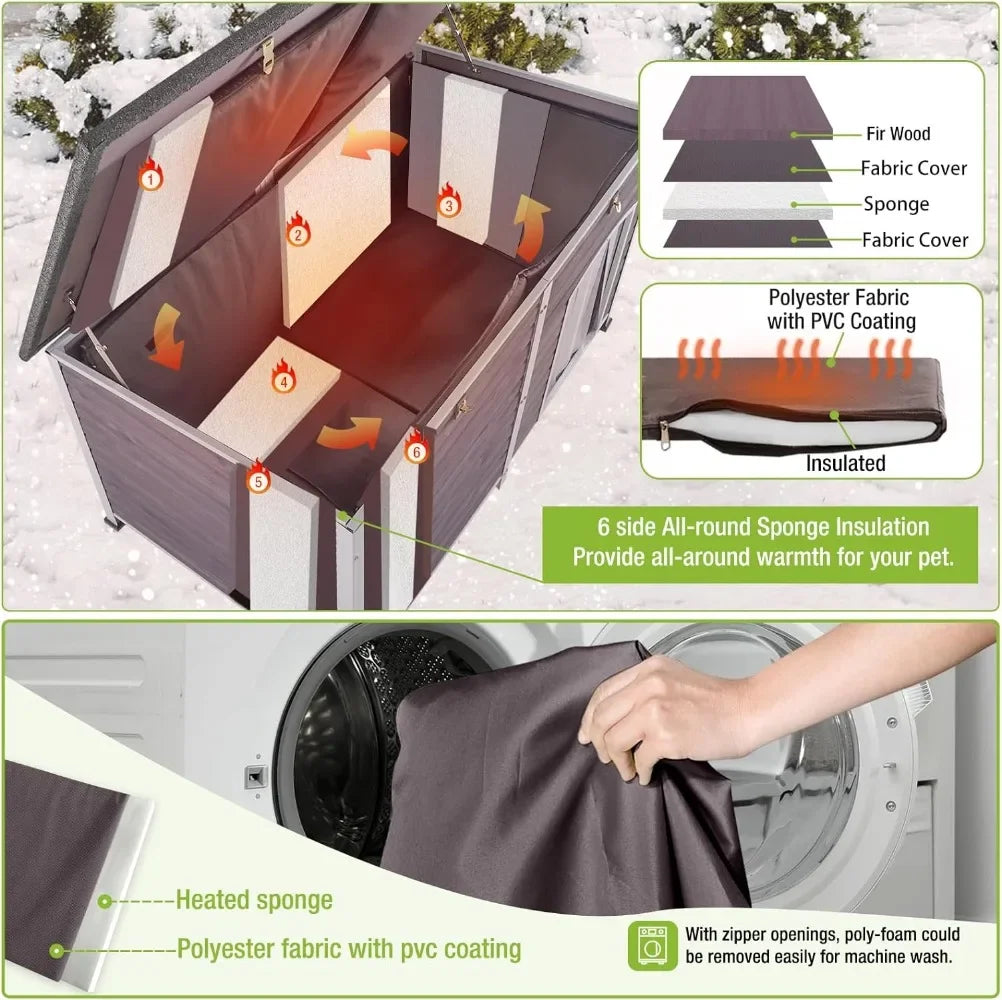 59.1" Large Dog House Outdoor with Insulated Liner for Winter Insulation Dog Kennel Upgrade All-Around Metal Fame Durable