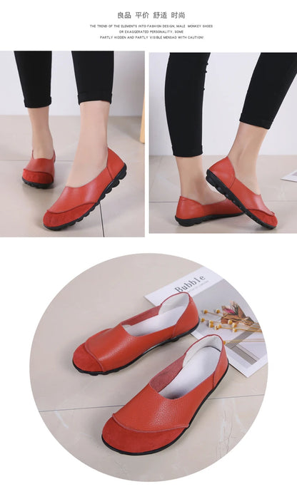Women's shoes casual flat walking low heel loafers leather solid color large size casual single shoe work shoes44