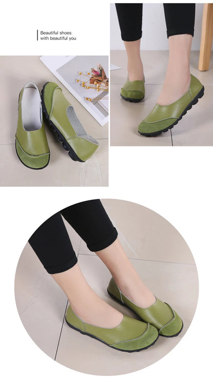 Women's shoes casual flat walking low heel loafers leather solid color large size casual single shoe work shoes44