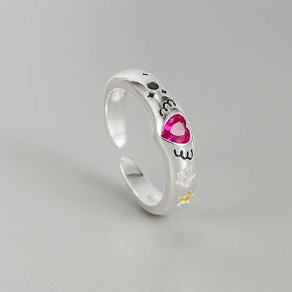 BF CLUB Silver Color Rings for Women Fashion Geometric Handmade Irregular Red Heart Ring Party Christmas Gift