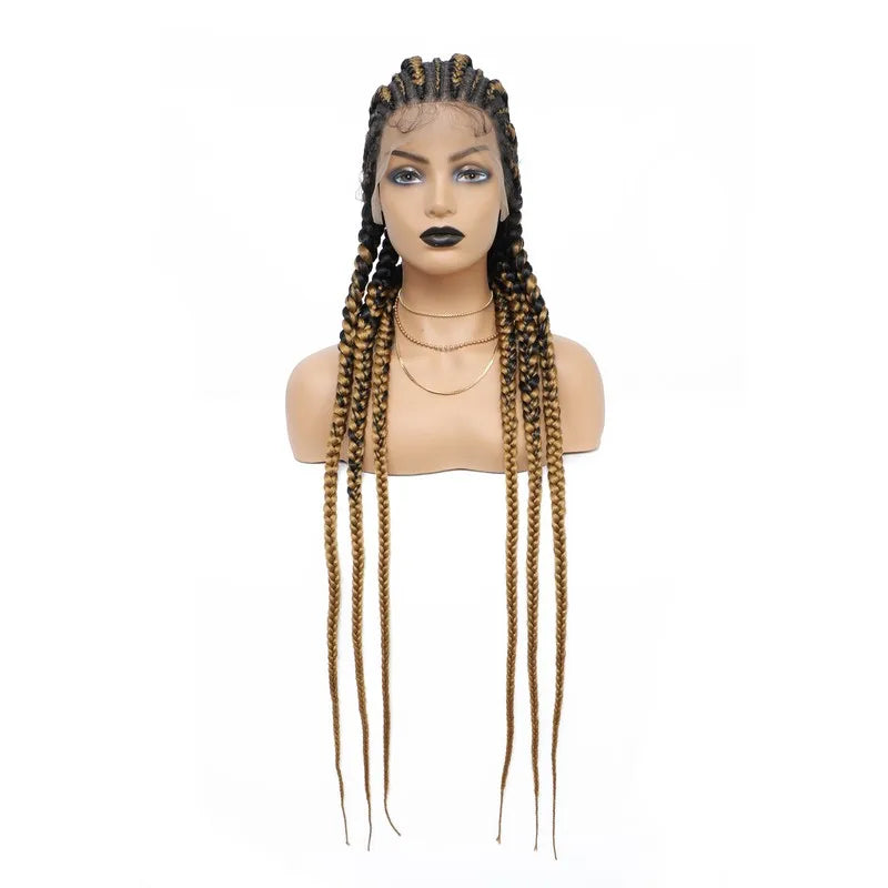 36 Inches Cornrows Braided Wigs Synthetic Full Lace Wig For Black Women Jumbo Braided Wigs Lace Frontal Faux Locs Box Braids Wig