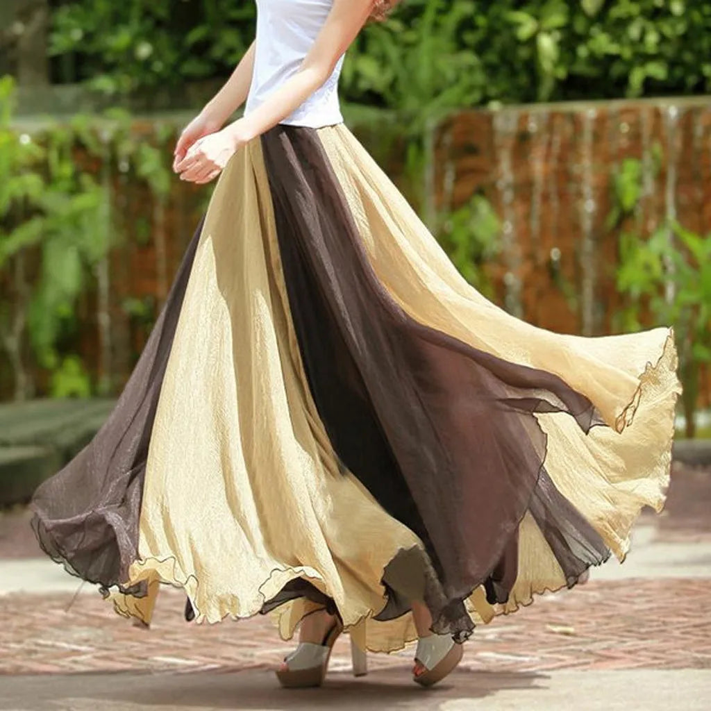 Summer Bohemian Skirt For Women Fashion Chiffon Color Matching A Bottomed Skirt Streetwear Falda Seaside Large Swing Skirts