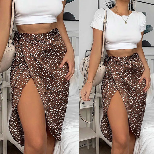 Temperament Skirt Women's Fashion Summer Casual Leopard Print Front Split Long Skirts Holiday Fashion Streetwear for Ladies