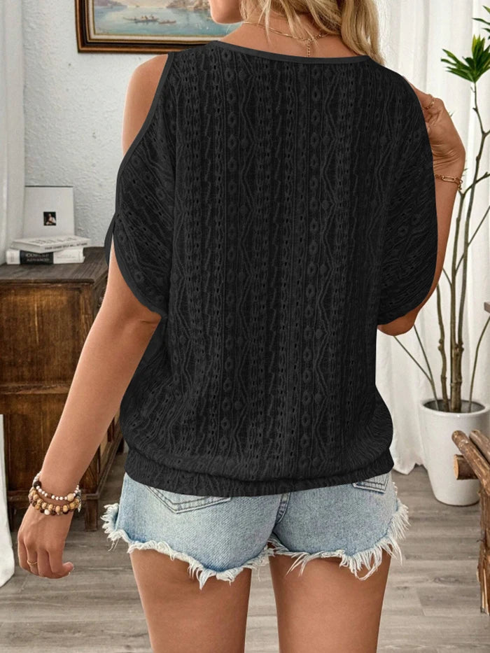 Simple Women's Fashion Blouses Spring Summer New Sexy Off-Shoulder Hollow Bat Short Sleeve T-Shirt Top For Women Casual Shirts