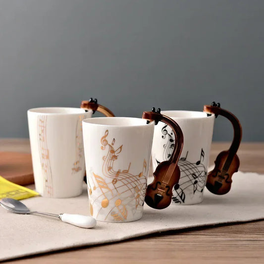 Novelty Music Note Cup Ceramic Guitar Coffee Mugs Personality Tea/Milk/Juice/Lemon Water Bottle Christmas Birthday Gift