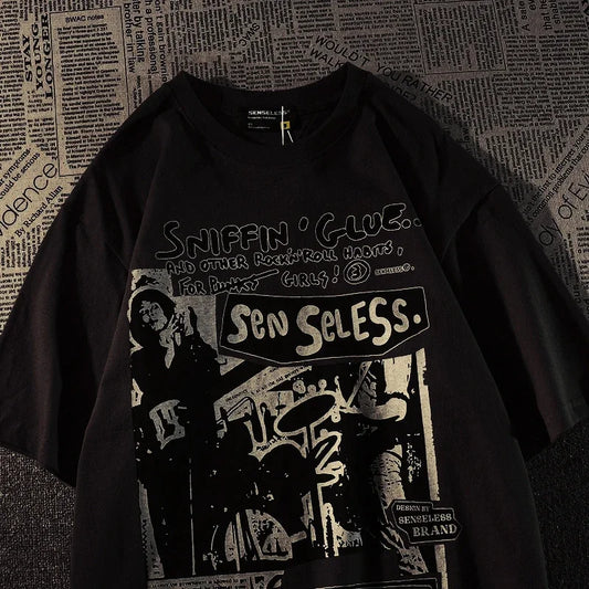 Short Sleeve T -Shirt Graffiti Print Summer Casual Harajuku T-Shirt Oversized Woman Y2k Aesthetic Women's Graphic Clothes