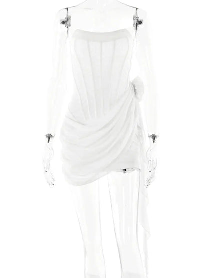 GACVGA Chiffon Mesh Strapless Fold Mini Dress For Women 2024 Summer Corset Back Lace-up Sexy Bodycon Club Party Dress
