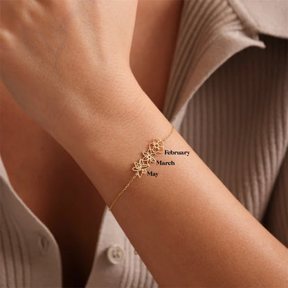 Combined Birth Flower Bracelets Women Custom Jewelry Multiple Birthflower Pulseras Stainless Steel Personalized Christmas Gift
