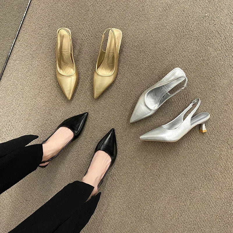 EtherealBe Mid Heel Pointed Toe Slingback Shoes