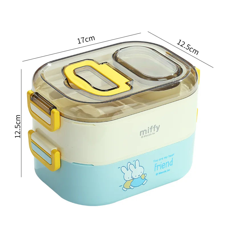 Kawaii Miffy Stainless Steel Divided Lunch Box Water Heated Student Lunch Box Cartoon Portable Bento Box Christmas Gift Toy