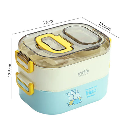 Kawaii Miffy Stainless Steel Divided Lunch Box Water Heated Student Lunch Box Cartoon Portable Bento Box Christmas Gift Toy
