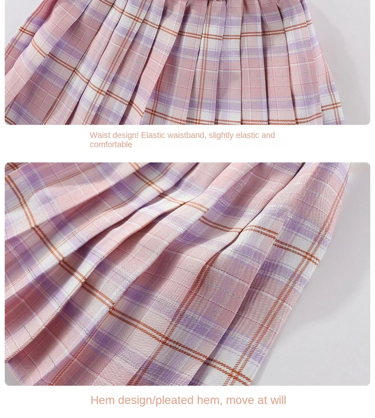 Kids Clothes Set Spring Autumn Children Kuromi Long Sleeved Sweater Tops+Checkered Pleated Skirt 2pce Teen Girls Preppy Clothing