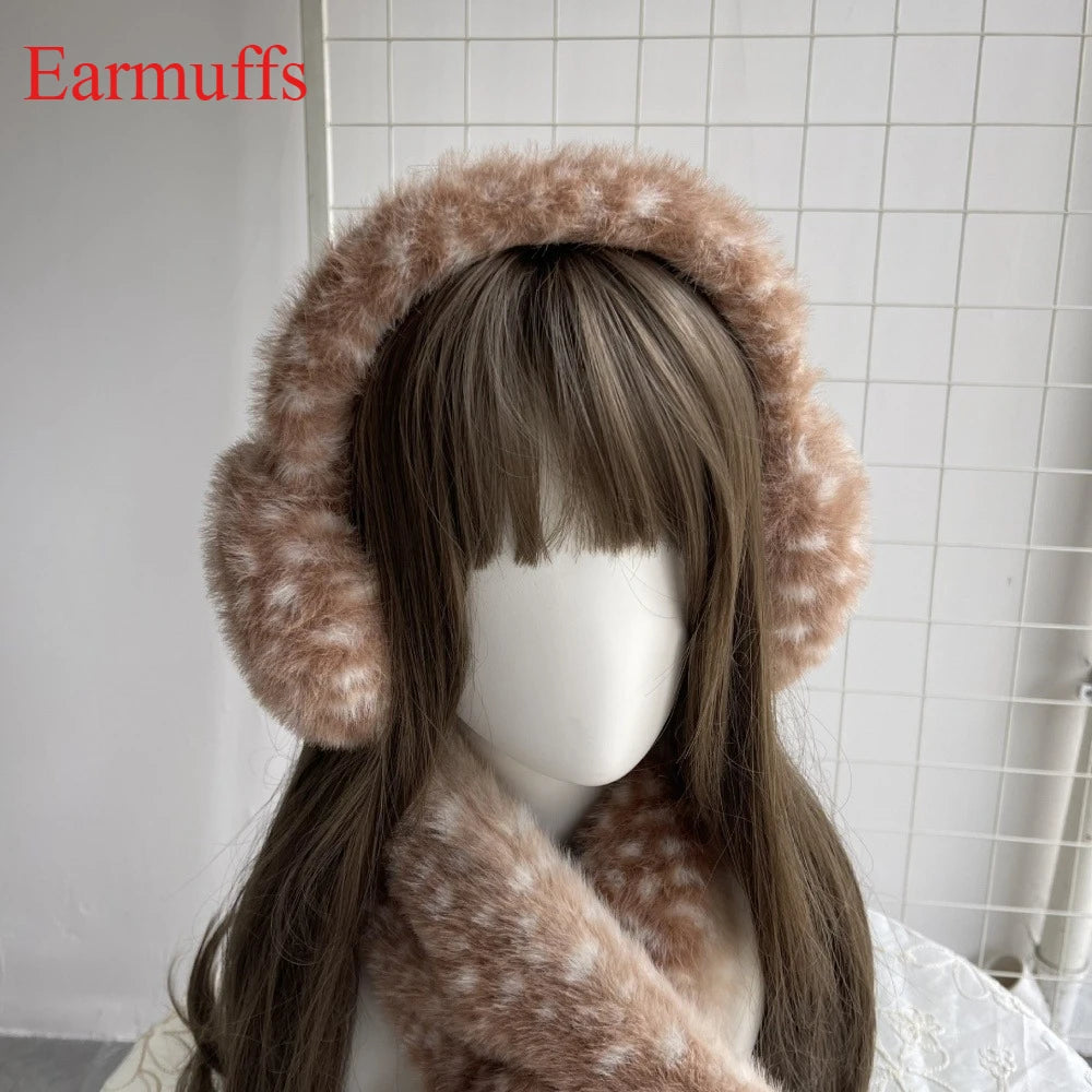 Winter Harajuku Elk Plush Scarf Christmas Gift Padded Warm Scarf Antlers Hairband Cosplay Cute New Year decoration Accessories