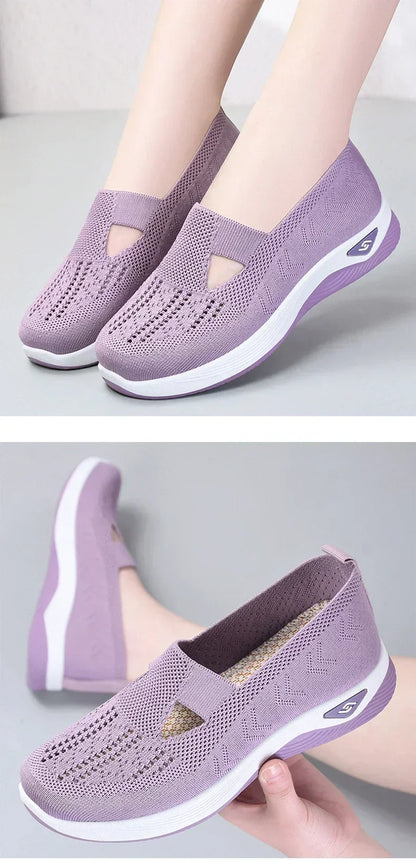 EtherealBe lightweight women's walking flats in lavender with breathable mesh design for comfort and style