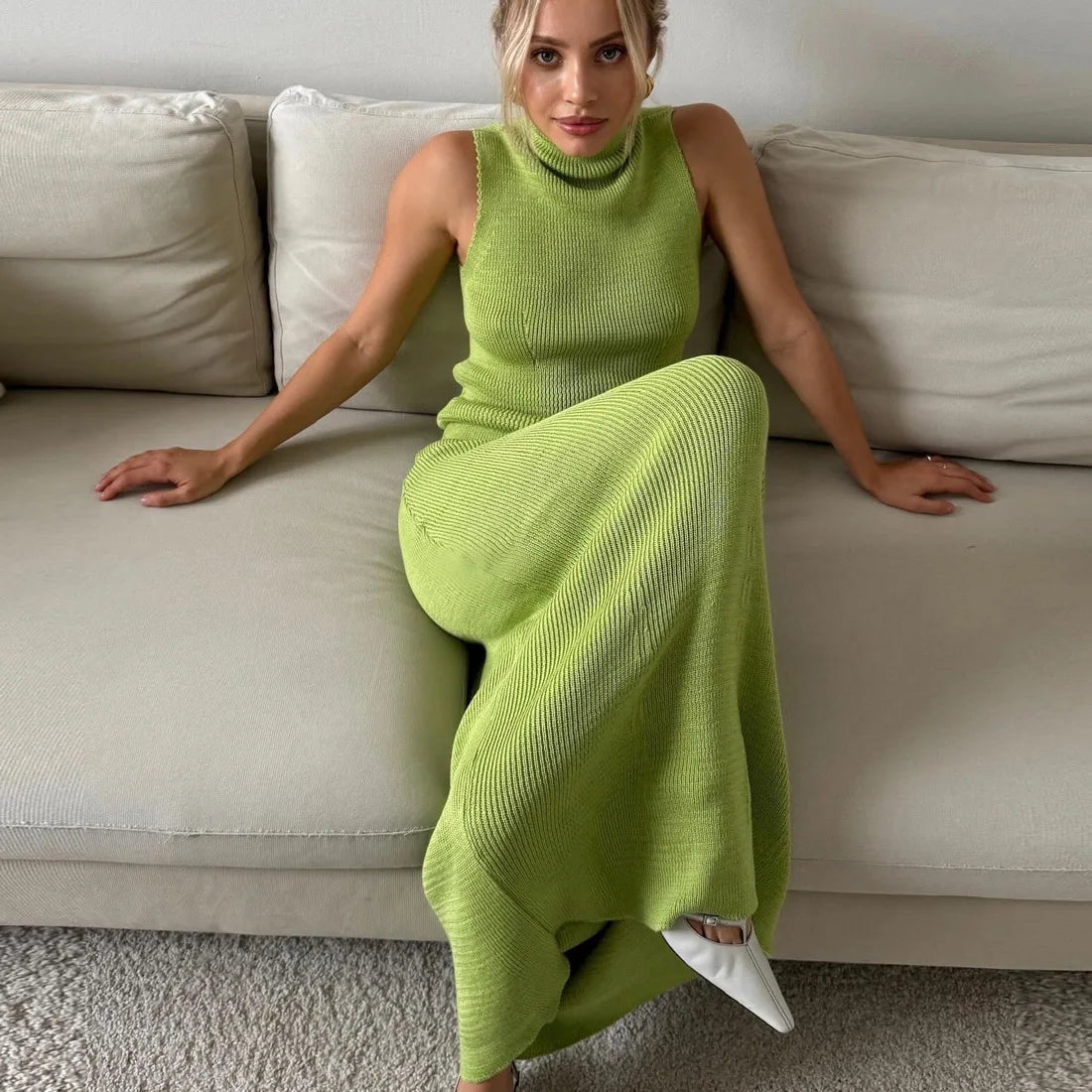 Autumn Elegant Long Skirt Two-piece Set Women's Sleeveless Knitted Turtleneck Vest Slim Skirt Set Female New Fashion Skirt Set