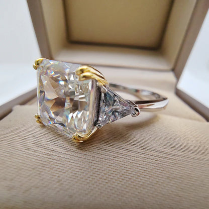 Luomansi 10*10MM Crushed Ice High Carbon Diamond Ring 100%-S925 Silver Ladies Jewelry Wedding Party Crystal Gift