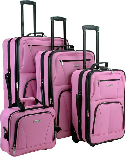 Softside Upright Luggage Set,Internal Retractable Handles Expandable, Charcoal, 4-Piece (14/19/24/28)，Expandable Luggage