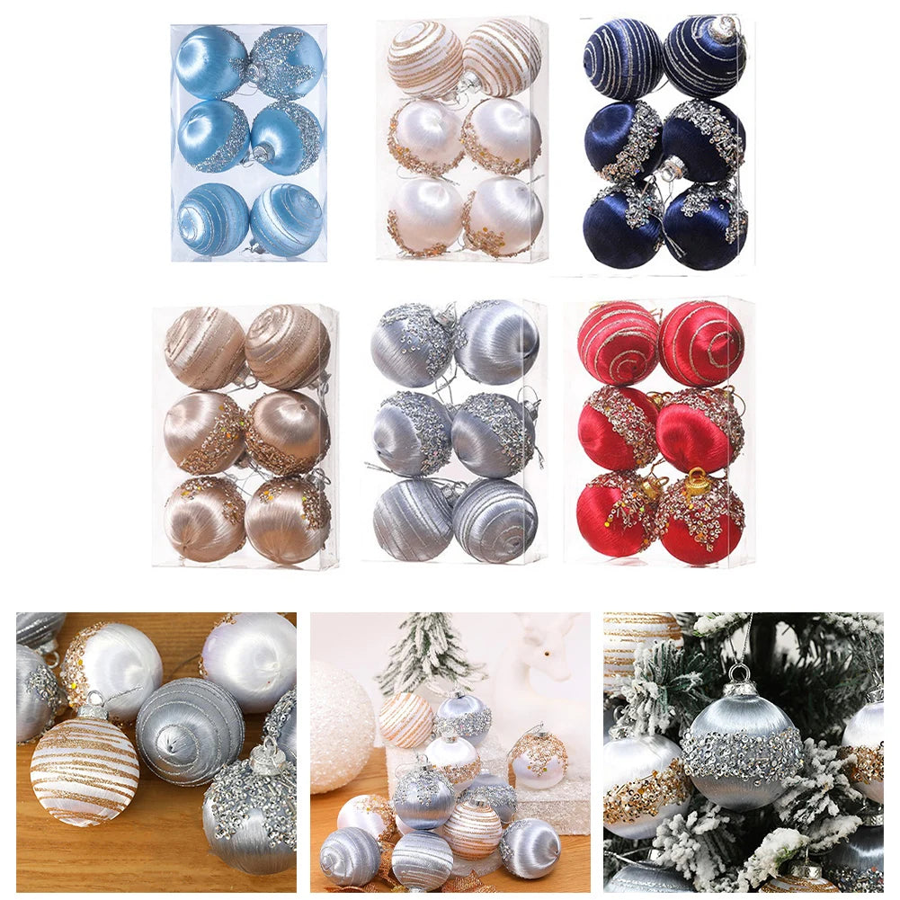 6PCS 6/8CM Christmas Balls Silk Sequin Christmas Ball Ornaments Xmas Hanging Tree Pendants 2024 Noel Navidad Decoration